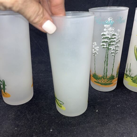 Set Of 6 Vintage Blakely Oil & Gas Arizona Cactus Frosted Ice Tea Glasses - Picture 6 of 11